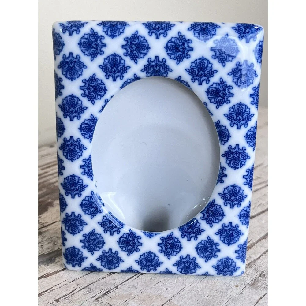 Vintage Pier 1 Imports Blue & White Chinoiserie Photo Frames Set 5” Home Decor